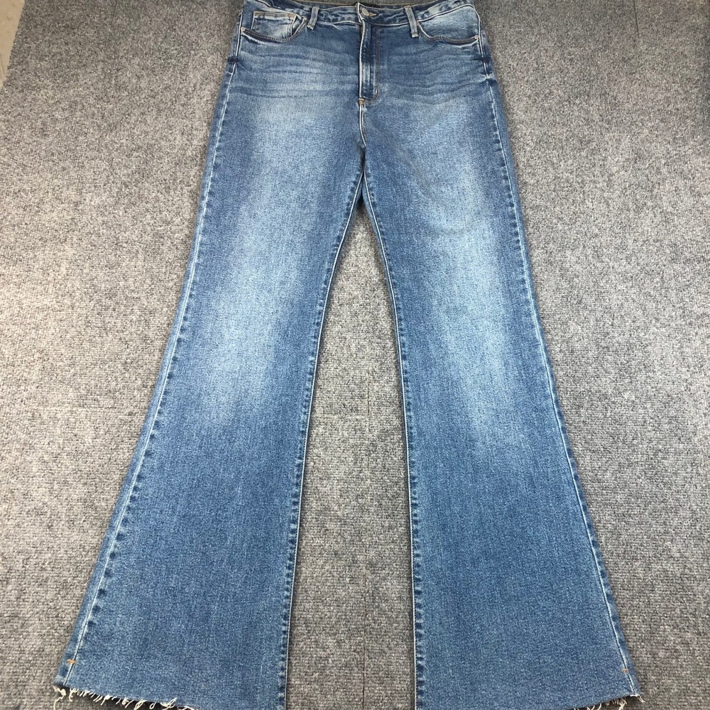 Just Black Denim High Rise Flare Jeans‎ Blue Raw Hem Made in USA Women's Size 31